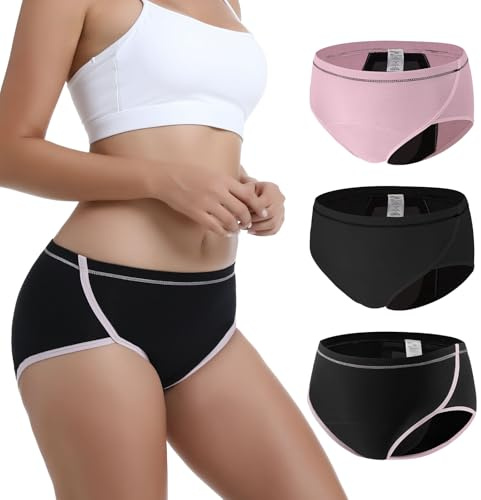 Carer 3er Pack Damen Inkontinenzslip – Wiederverwendbare Periodenslips mit 120 ml Saugeinlage für Inkontinenz und Periodenschutz schlichtes Design Größe S