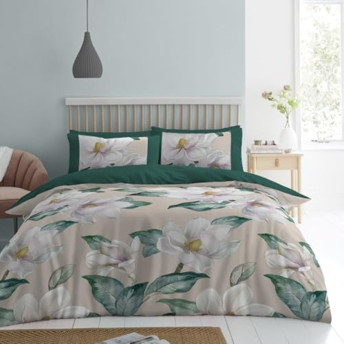 Lions Natural Floral Bedding Set - Microfibre Soft Printed Double Bed Duvet Cover with Matching Pillowcase - 100% Polyester Reversible Flowers Print Quilt Covers, 200x200cm