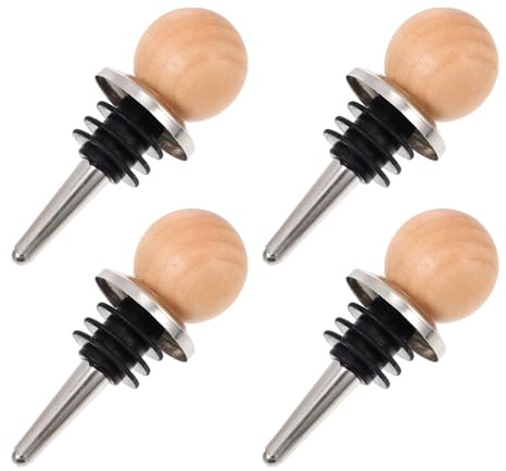 FUOYLOO 4pcs Stainless Steel Red Wine Bottle Stoppers with Cork Vacuum Sealing Plug for Wine Bottles and Home Use, Easy to Clean