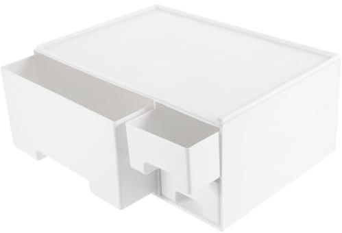 BESPORTBLE Support de Moniteur Surélevé Blanc Tiroir de Rangement en Abs pour Bureau, Étagère pour PC Organisation, pour Étudiants et Travailleurs