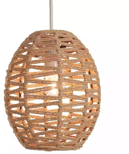 Isla Wicker Rattan Light Shade Woven Rattan Oval Style Hand-Woven Paper Rope Lamp Shade for Pendant Lamp for Dining Table, Living Room (Natural)