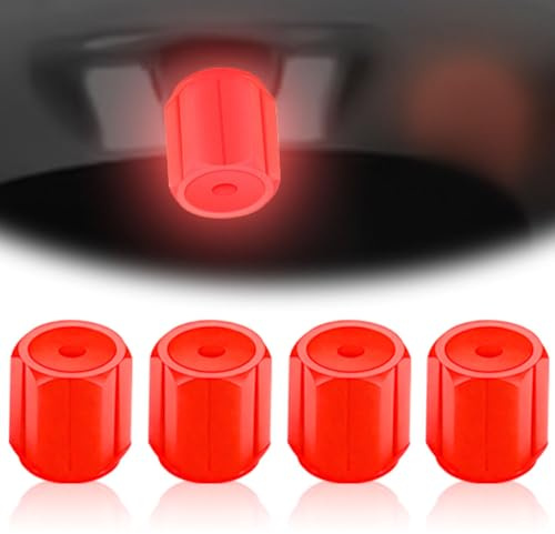 Leuchtende Ventilkappen Auto, 2026 Neu Leuchtende Ventilkappen 4 Stück Ventildeckel, Universelle Fluoreszierende Autoreifen-Ventilkappen Reifenventilkappen für Autos, Motorräder und Fahrräder (Rot)