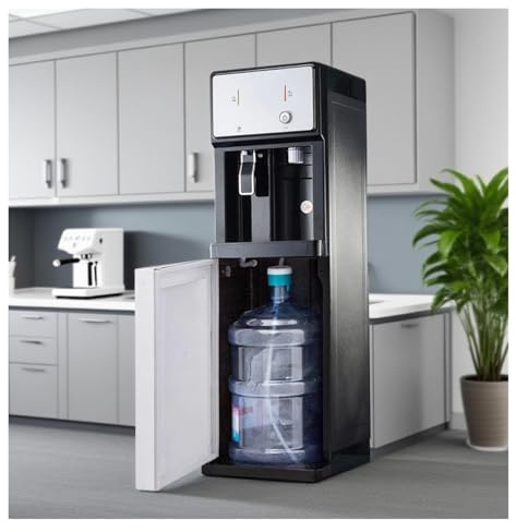 Fontaine à Eau à Chargement par Le Bas for la Maison ou Le Bureau - Autonome, Eau Chaude/Froide/tiède, Bouton-Poussoir, Porte + témoin de Niveau d'eau Bas