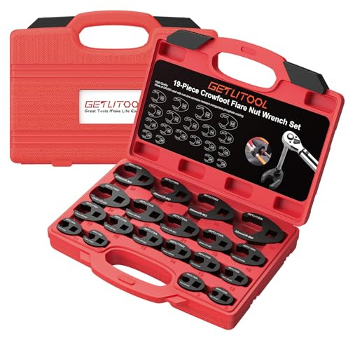 GETLITOOL Juego de Llaves de Boca Llaves Crowfoot 3/8 y 1/2, 8-24 mm, Cromo-Molibdeno para Trabajos Mecánicos con Estuche Fácil de Transportar (19 piezas)