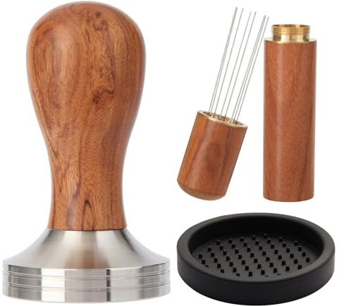 Abeskch 58mm Espresso Tamper Kit, Hard Wood Espresso Tamper Tool & Powder Press Pad & 8-Needles Espresso Stirrers For 58 mm Portafilter