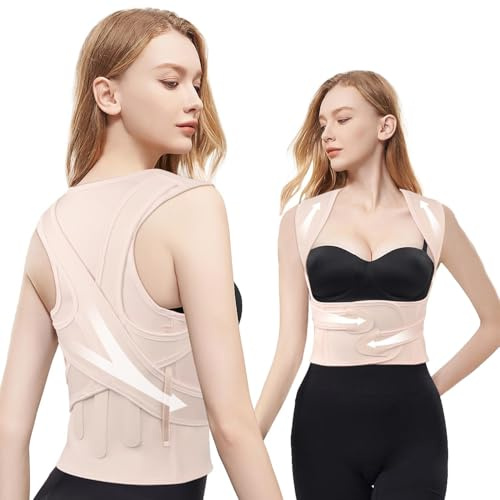 UIOF Posture Corrector Women, Comfortable Adjustable Upper Back Brace Posture Corrector, Relief Back Pain, Support for Back, Neck, Shoulder - Improve Correct Posture Hunchback (Pink, One Size)