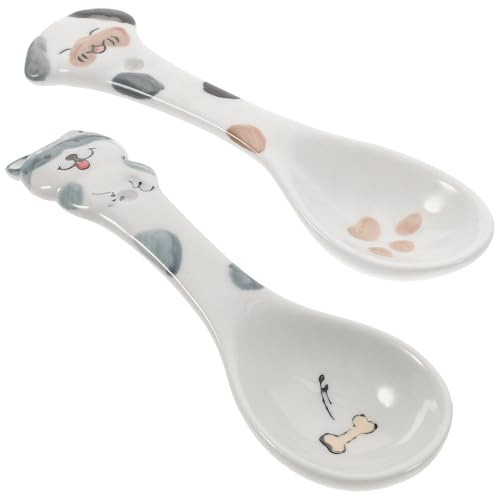 LALAFINA 2pcs Dog Feeding Spoons Ceramic Stirring Spoons and Unique Shape Design Lightweight Easy to Clean for Home Decoration and Housewarming Random Style