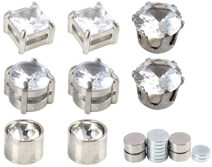 5 par örhängen magnet män kvinnor 6 mm falska piercingörhängen magnetiska örhängen utan borrning, rostfritt stål, runda och fyrkantiga