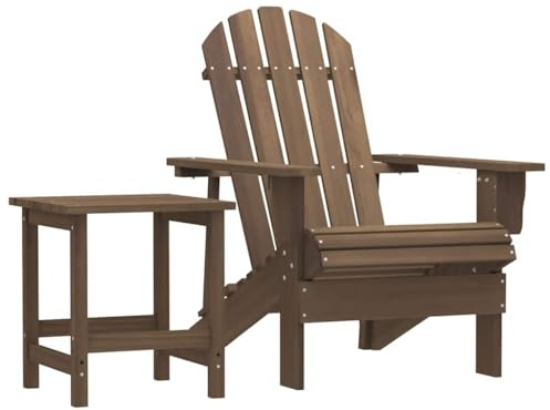 QJBSAVVA Adirondack-Gartenstuhl mit Tisch Set, Landhaus Deckchair & Beistelltisch aus Massivholz Tanne, Ergonomischer Relaxstuhl für Garten, Terrasse & Balkon, Braun