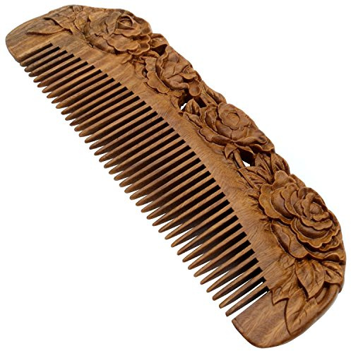 YOY Handmade Carved Natural Sandalwood Hair Comb - Anti-static No Snag Brush for Men's Mustache Beard Care Anti Dandruff Women Girls Head Hair Accessory (HC1006)