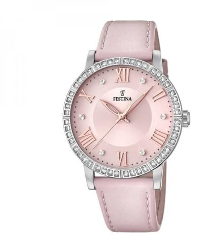 Festina Damenuhr Analog aus Edelstahl und Leder Rosa F20412/2 | Quarzwerk Multifunktion, Widerstandsfähiges Mineralglas, Wasserdicht 5 ATM