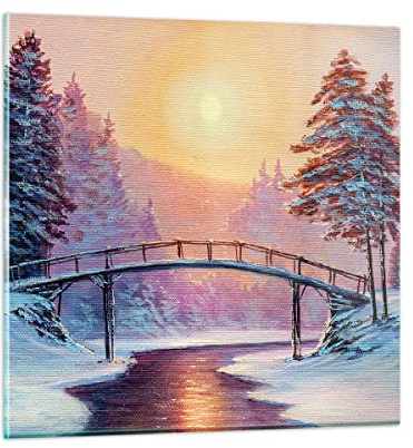 ARTTOR Bilder auf Glas 30x30cm Wandbild Glasdruck Brücken Natur - 3988 | Park Winter Brücke Klein Modern Dekoration Wohnzimmer Schlafzimmer Küche Wanddeko Kunstdruck Art Wall Decor ARTTOR