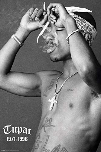 Close Up Tupac Shakur Poster Smoke (61cm x 91,5cm) + 2 St. Schwarze Posterleisten mit Aufhängung