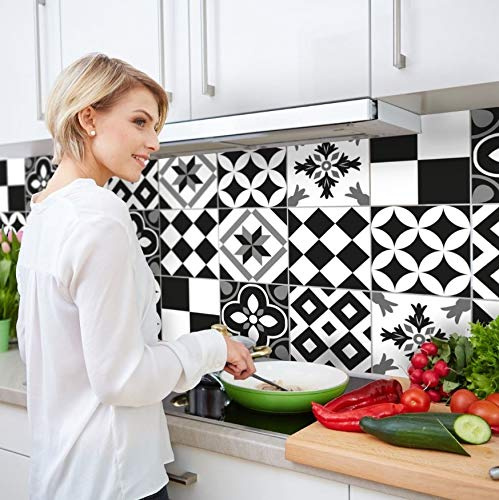 Crédence adhésive cuisine PVC 190_x_60_cm Carreaux noir et blanc Rouleau adhesif decoratif 100% fabriqué en Italie, avec encre non toxique, ignifuge et résistant à l'eau