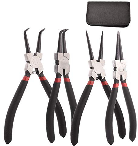AGOOBO 4 Pack Snap Ring Pliers Set Heavy Duty, 7 inch C-Clip Plier Set, Internal/External Circlip Retaining Ring Pliers Kit, Straight/Bent Jaw for Ring Remover Retaining with Storage Bag