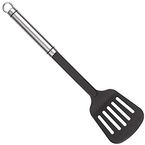 Tala Nylon Slotted Turner with Stainless Steel Handle, Ideal for use with Non-Stick Kitchenware Non-Scratch, Dishwasher Safe, Essential Kitchen Spatula for use When Frying or Cooking, Black