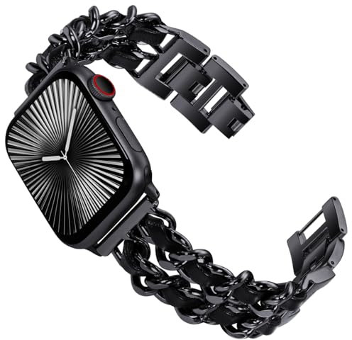 KADES Damen Ersatzarmbänder Kompatibel mit Apple Watch Armband 46mm 45mm 44mm 42mm(Series 3 2 1),Metall Gliederarmband für iWatch SE (3 2 1) Series 11/10/9/8/7/6/5/4/3/2/1, Schwarz/Schwarz