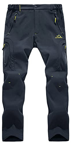 EKLENTSON Waterproof Cycling Trousers Men Fleece Lined Outdoor Mountain Bike Thermal Trousers Ski Clothing with Zip Pockets Dark Grey 30