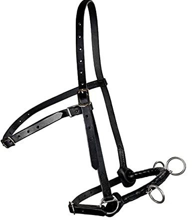 Kappzaum Reithalfter aus Leder, schwarz, für Longier- und Reiten von Kolben und Pferden in voller Größe (schwarz/silber)