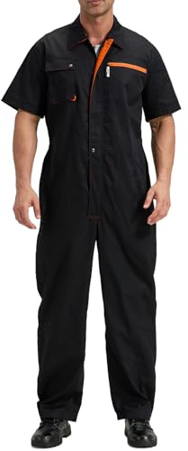 Yukirtiq Tuta da Lavoro Intere da Uomo Tute da Meccanico Manica Corta Leggero Tute da Lavoro Estate Traspirante Salopette da Lavoro, Nero, M