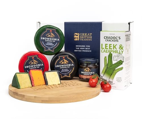 Snowdonia Welsh Cymru Cheese Hamper Truckles with Onion Chutney and Cradocs Crackers Welsh Gift Hamper from GREAT BRITISH TRADING LIMITED