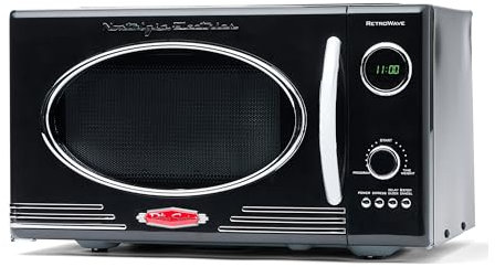 Nostalgia Microonde Retro Banco Potenza 800 Watt 25,4L 12 Impostazioni di Cottura Preimpostate Orologio Digitale Elettrodomestici da Cucina Nero