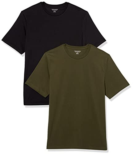Amazon Essentials herr normal passform kortärmad rund hals t-shirt, paket med 2, svart/oliv, XX-Large