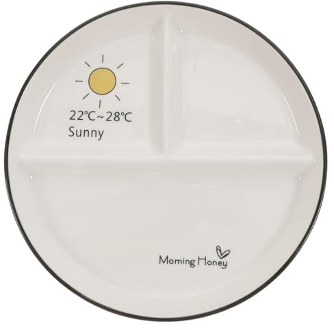 Housoutil Ceramic Divided Plate 8 Inch Portion Control Plate with 3 Compartments Snack for Kids Dining Microwave and Dishwasher Safe Anti-Skid Bottom 1 X Ceramic