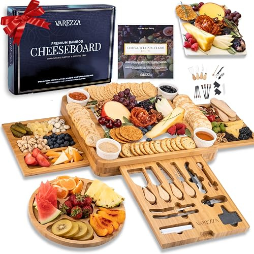 Juego de tablas de charcutería extragrandes: juego de tablas de queso de bambú de mármol, regalos únicos para el día de la madre para mamá, 23 accesorios de entretenimiento, regalos de boda para
