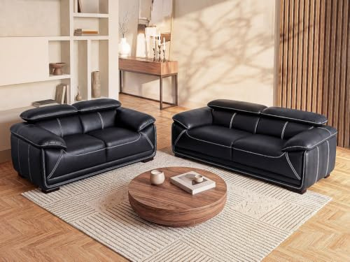 Vente-unique - Canapés 3 Places et 2 Places en Cuir MACELO - Noir