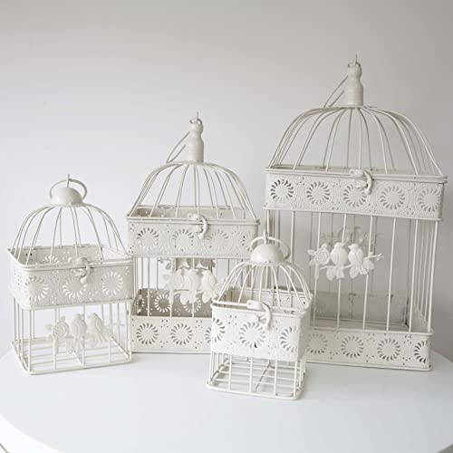 Decor Essentials Dekorative Vogelkäfige Kerzenhalter Metall Vogelkäfig Teelichtlaternen Vintage Kerzenstab Halter Hochzeit Zuhause Tischdekoration Geburtstagsfeier Geschenk (Quadratisch Elfenbein 4er