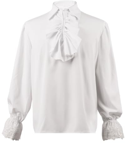 Mens Medieval Ruffle Shirts Victorian Steampunk Gothic Mens Pirate Shirts Halloween Costume Clothing(White, S)