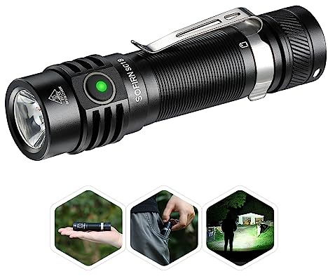 77outdoor Linterna recargable pequeña EDC Sofirn SC18 de 1800 lúmenes, luz de bolsillo súper brillante con potente LED SST-40, puerto de carga tipo C para camping, emergencia, pasear al perro