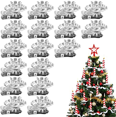 HOMSFOU 36pcs Christmas Candle Clips Metal Tree Candle Clips Traditional Vintage Candle Holders with Clip Flower Shaped Candlestick Holders Clips for Christmas Birthday Party