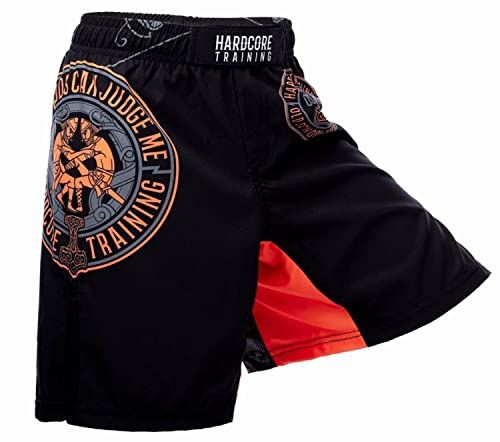 Hardcore träning barn boxning shorts korta byxor barn boxning fitness sportkläder barn muay thai BJJ kickboxing, Svart orange, 12 år