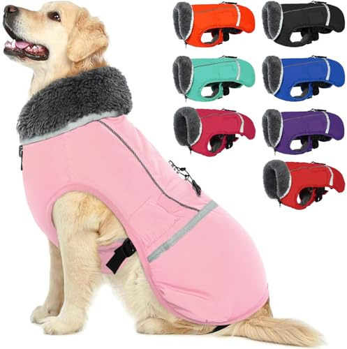 QBLEEV Hundewintermantel, warm, reflektierende Hundejacke, Rollkragen, wasserdicht, für kaltes Wetter, dickes Fleecefutter Hund-, Haustierbekleidung, Weste, Schneeanzug für alle Hundegrößen, Größe S