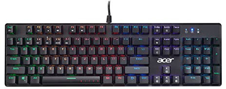 Acer Nitro Gen 2 Wired Gaming Keyboard - RGB Illuminated Keyboard | 100% Anti-Ghosting (N-Key Rollover) | Mechanical Axis | Ergonomic Arc Keycaps | Embedded Multimedia Keys | 100 percent anti-ghosting, N-key rollover, ergonomic arc keycaps, embedded multimedia keys, durable wired connection