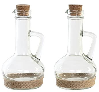 MGE - Aceitero y Vinagre, Dispensador de aceite, Botella de vidrio con tapón de corcho, dispensador de aceite, botella para aceite y vinagre, juego de aceitero y vinagre dispensador, 230 ml