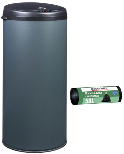 ROSSIGNOL Poubelle de cuisine automatique et 10 sacs-poubelle. Capacité 45L, Fabrication française, Poubelle à ouverture automatique SENSITIVE