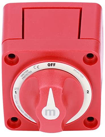 Akozon 300A 3-Positionen Zweikreis Batterieschalter Trennschalter für Marine, Boots, Auto, LKW, Anhänger, RV, rot, Kippschalter, manuell, drehbar