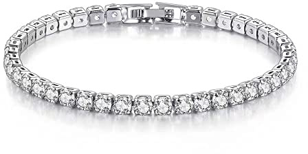 BSLVWG Pulsera de Tenis de Plata de Ley S925 Para Mujeres - 4MM Ajustable Con Circón, Regalo Para Mamá y Amigos (Plata)
