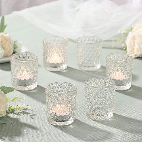 FUND AMLIGHT 12 Stück Teelichtgläser, Teelichter Glas für Tisch, Glas Teelichthalter Votivkerzenhalter, Hochzeit Weihnachten Mittelstücke für Tisch Home