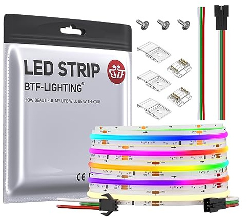 BTF-LIGHTING COB SPI RGBW RGB+Warmweiß(3000K) WS2814 IC LED Streifen 24V | flexibel Hochdichte RGBW LED Stripe 5M 784LEDs/m IP30 programmierbar Chasing Farbe(ohne Netzteil & Controller)