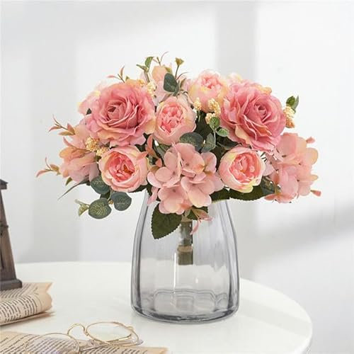 ZEYRU Wunderschöne Rosen-Pfingstrose, künstliche Seidenblumen, Kleiner weißer Blumenstrauß, für Zuhause, Party, Winter, Hochzeit, Dekoration, Blumen, Brautsträuße, Hellrosa, 7