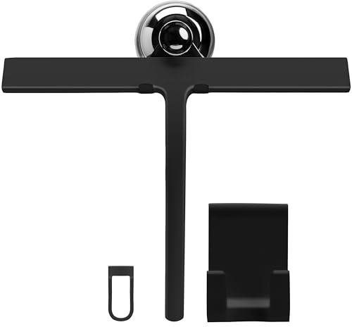 Yew Design 28 cm Squeegee Set with Over Wall Hanger, Suction Cup, and Hook, Glass Cleaning Squeegee for Shower Doors, Windows, Glass Doors, Bathrooms, Mirrors, Car Windshield - Matte Black
