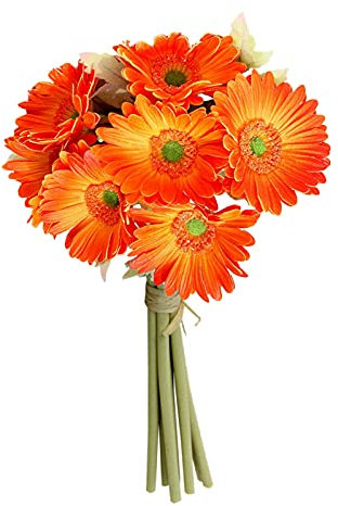 CDQL Echte Künstliche Gerbera-Gänseblümchen, Lebensechte Latex-Seiden-Gänseblümchen-Chrysanthemen für Zuhause, Hochzeitsdekoration, Lebendige Farben, (orange)