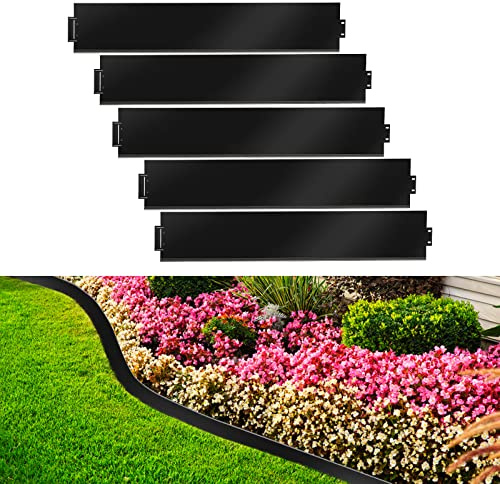 Cecaylie Rasenkante Metall Beetumrandungen Rasenkante Verzinkt Blumenbeet Umrandung Rasenkantenblech 5m 10m 15m 20m 25m 30m 35m 40m 45m 50m Mähkante Palisade, Schwarz (Länge 5m - Höhe 18cm)