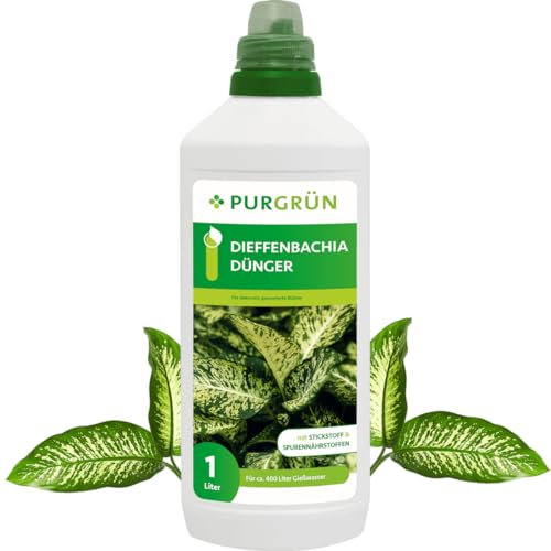 Purgrün® Dieffenbachia-Dünger 1 Liter – Schnell wirksame mineralische Rezeptur – Premium-Flüssigdünger mit Spurennährstoffen – NPK 10+4+6 – Stärkt die Widerstandskraft
