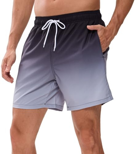 Vorvowry Costume Uomo Mare Calzoncini Asciugatura Rapida Costumi da Bagno Impermeabile Boxer con Tasca Estivi Pantaloncini Uomo Colore Sfumatore per Nuoto Corsa Fitness S Nero Grigio