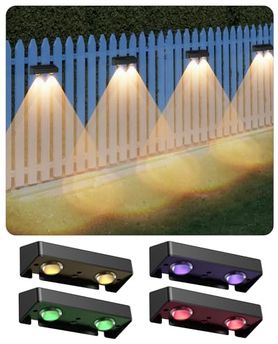 AGPTEK Solarlampen für Außen Wand Zaun Solarleuchten, 5 Modi, 8 Farbe & RGB | Wandleuchte Solarleuchten für Zaun, Terrasse, Balkon, Garten, Wand, Garage, IP65 Wasserdicht, Warmweiß, 4 Stück